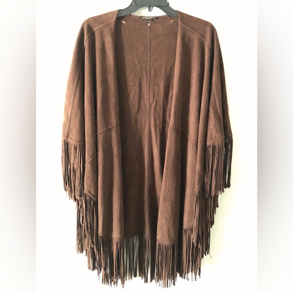 🔥Alberto Makali Brown Suede Fringe Poncho Western Southwestern Fall